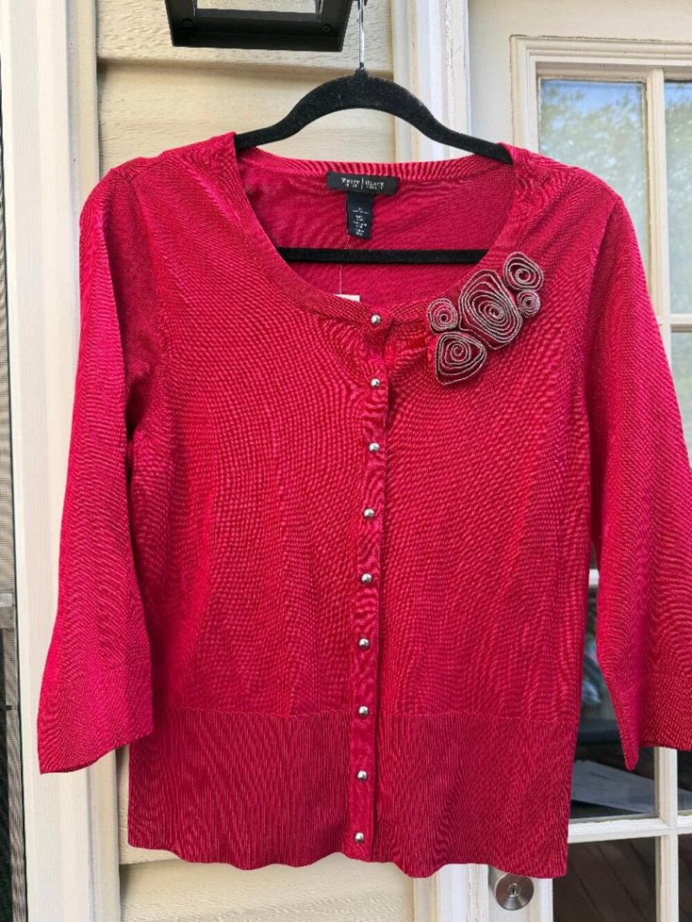 WHBM (White House Black Market) Rosette Applique Cardigan, Size M